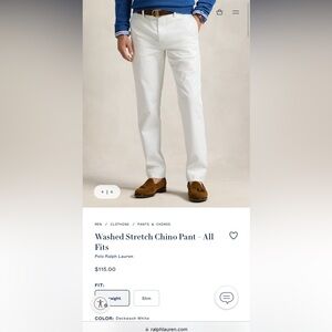 Polo By Ralph Lauren, Washed Stretch Chino Pants, men’s 34x32 NWT all white